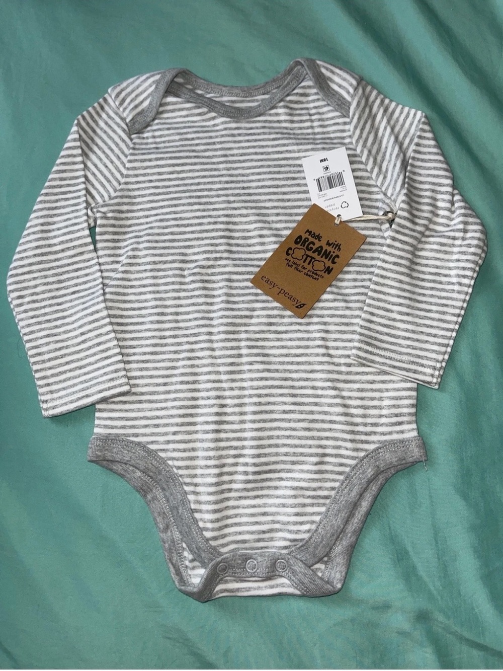 18M Easy Peasy Unisex Gray & white striped Stripe Organic Cotton one piece